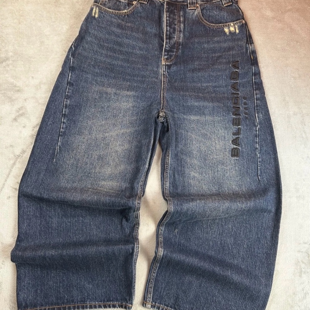 Balenciaga Men’s Washed Blue Relaxed Logo Jeans